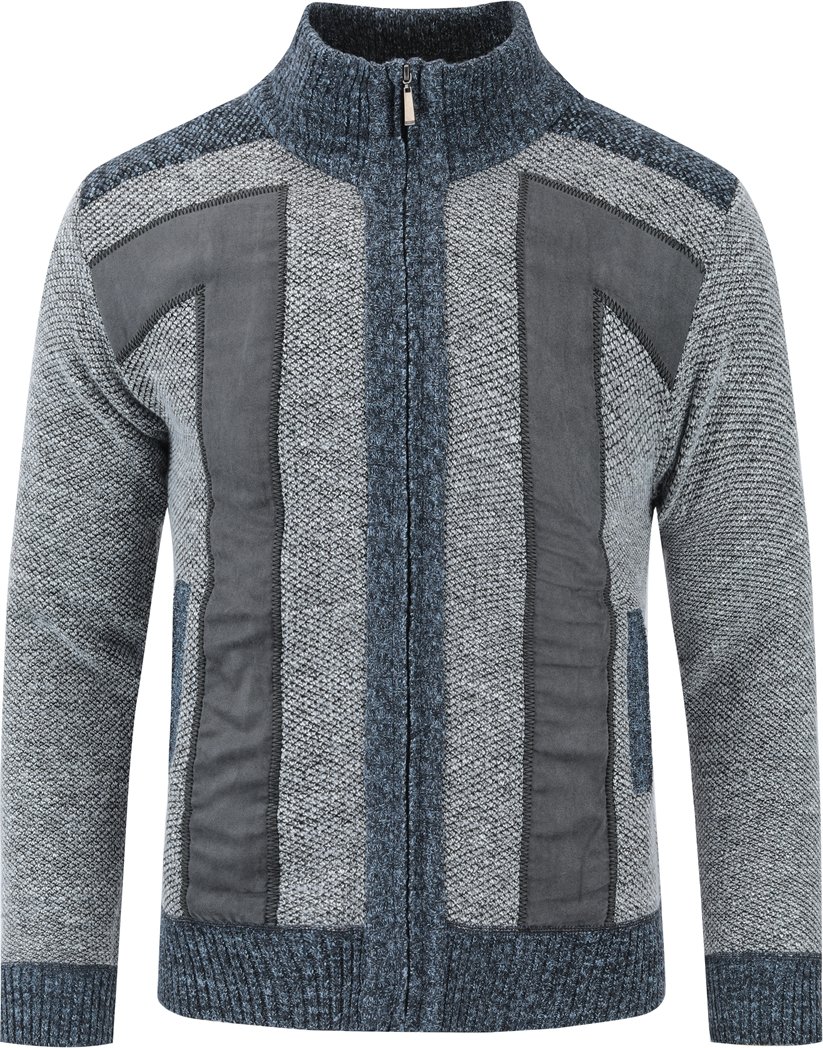 Herren Strickjacke mit Reißverschluss Stehkragen Cardigan Grobstrick Gefüttert Pullover für den Winter Hellgrau