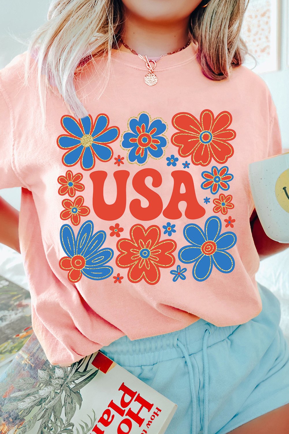 Usa Floral Grafik T-Shirt