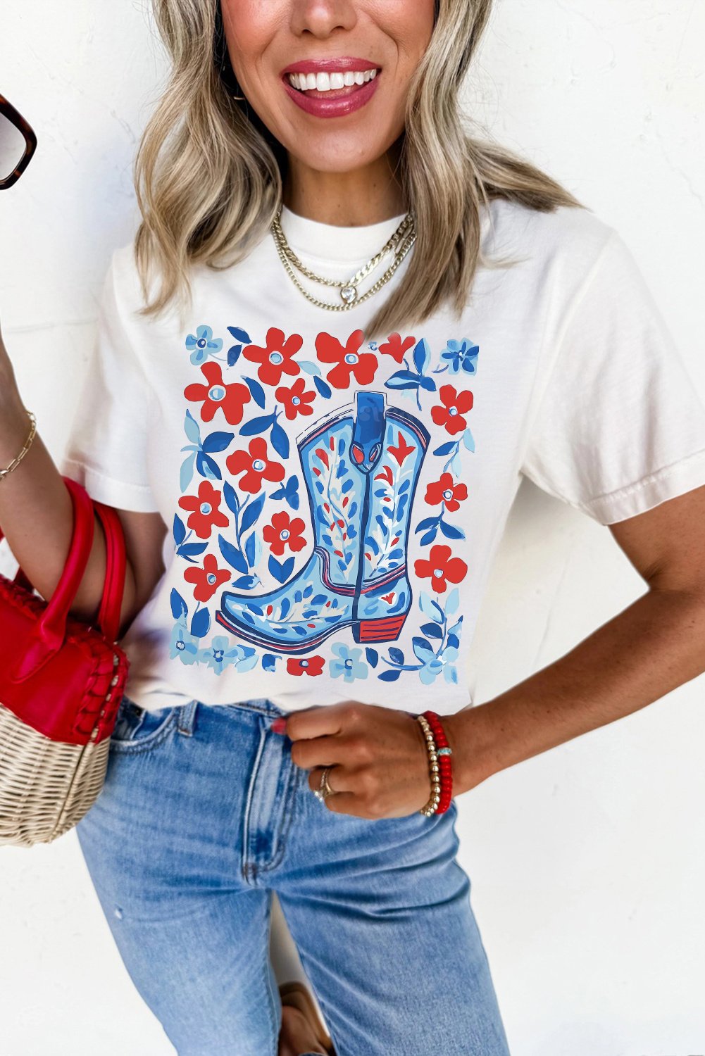 Blumen Cowboy Stiefel T-Shirt