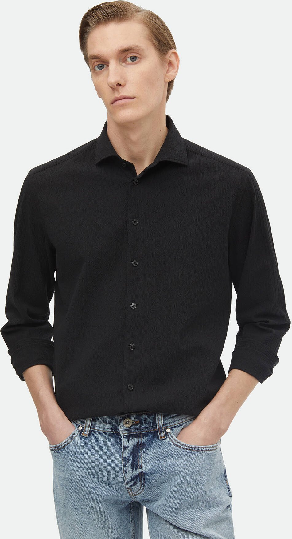 Schlichtes, legeres Hemd aus gewebter Baumwollmischung mit regulärer Passform