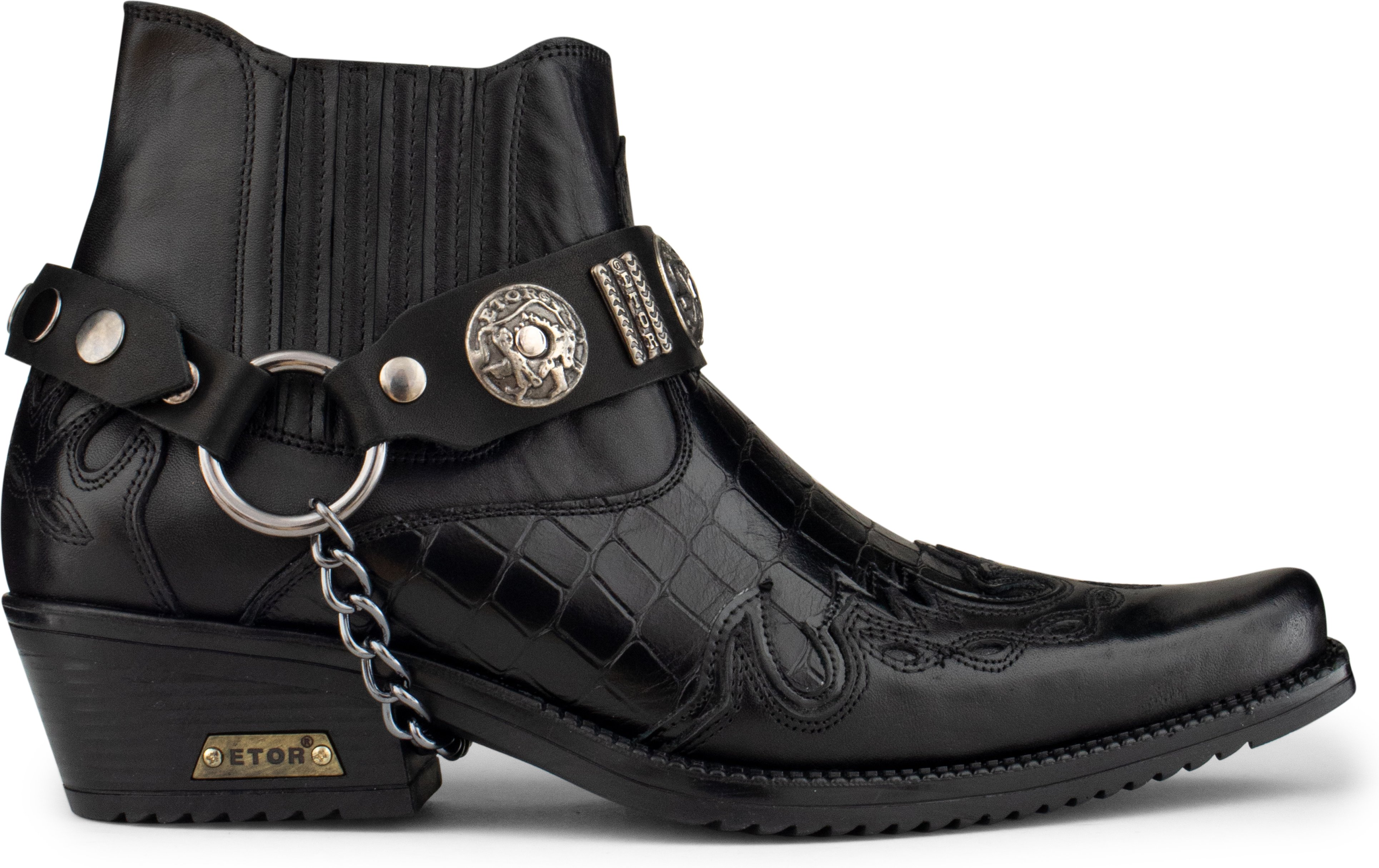 Herren-Western-Winklepicker-Gothic-Stiefel aus schwarzem Leder