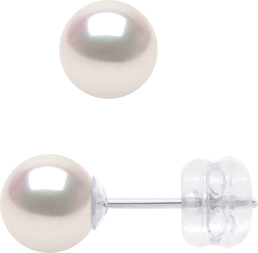 Ohrringe aus Weißgold 750 und echten japanischen zertifizierten Akoya-Zuchtperlen, rund, 6–7 mm