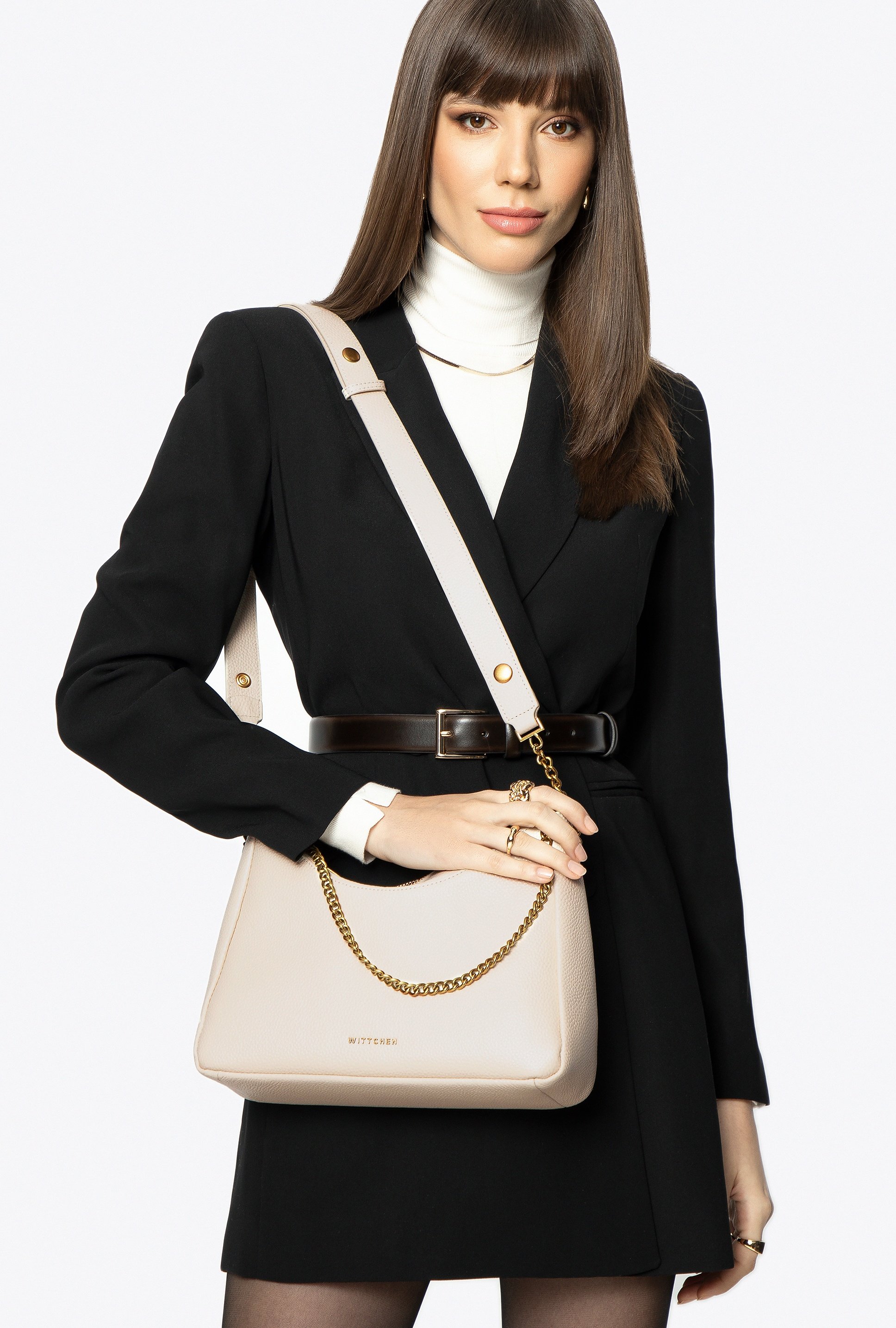 Wittchen Damen-Baguette-Handtasche aus cremefarbenem Leder