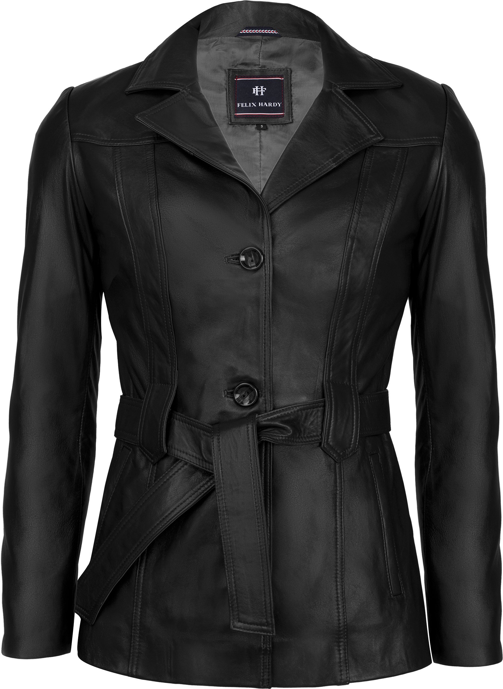 Thumbnail - Lederjacke Lederjacke Mit Gürtel Und Knöpfen