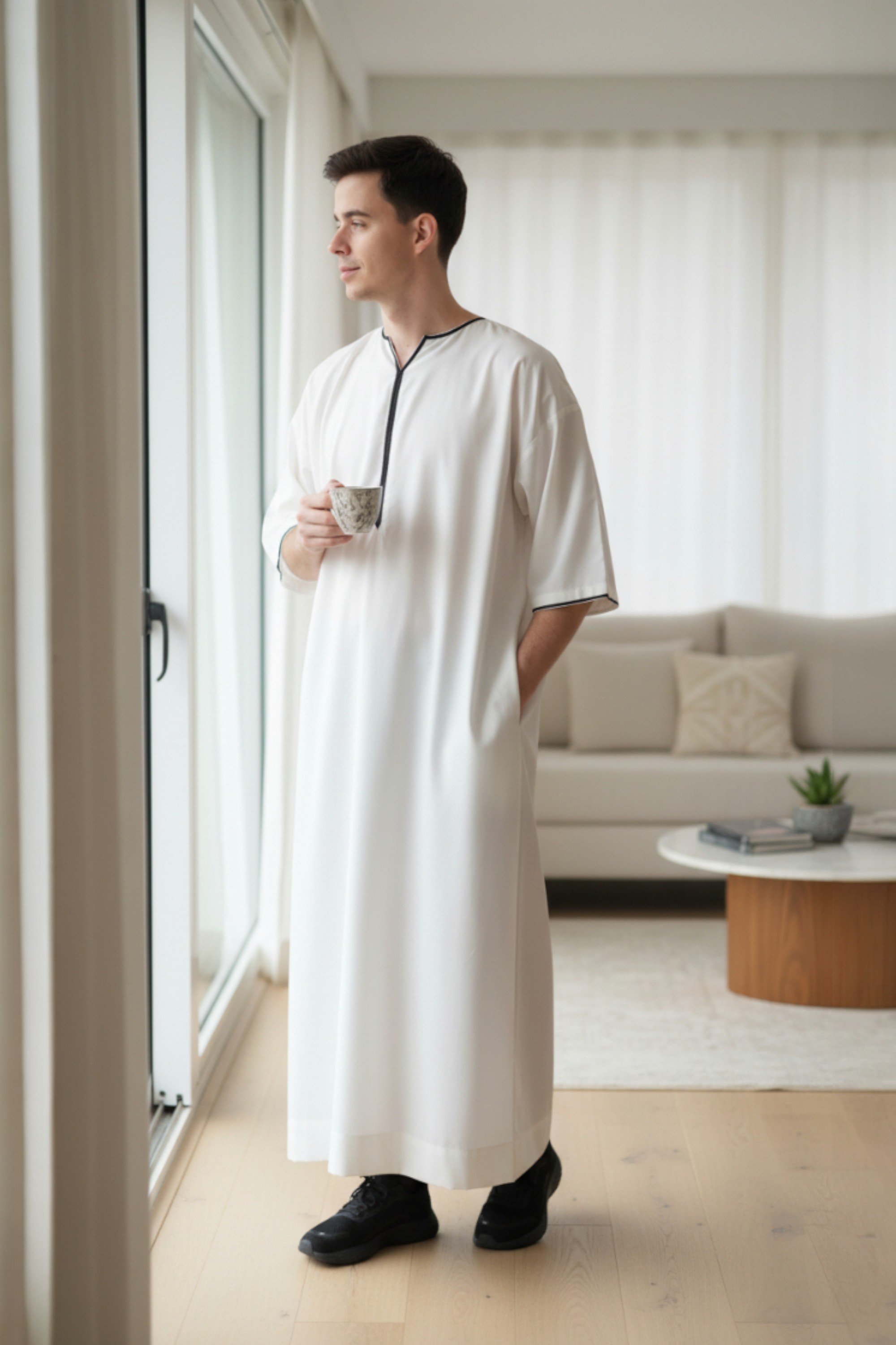 Herren Beige Ramadan Marokkanische Gandoura Thobe Robe Djellaba Eid Jubba LFS-TT-006