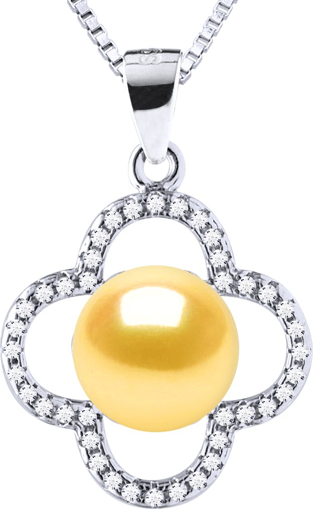 CLOVER Halskette Süßwasserperle 9-10mm Golden 925