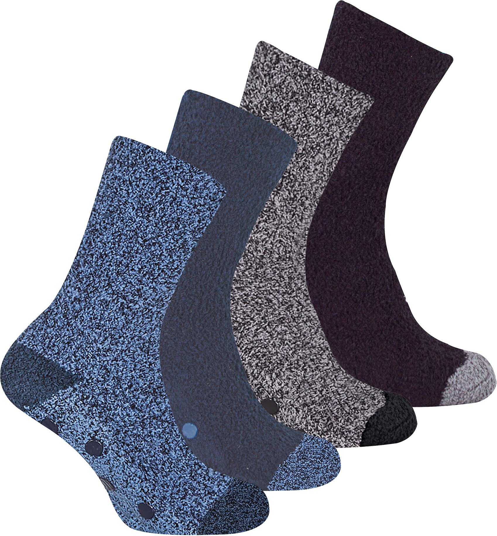 4 Paar Herren Bettsocken |Thermal Anti-Rutsch Fuzzy Slipper Socken - Grau / Blau