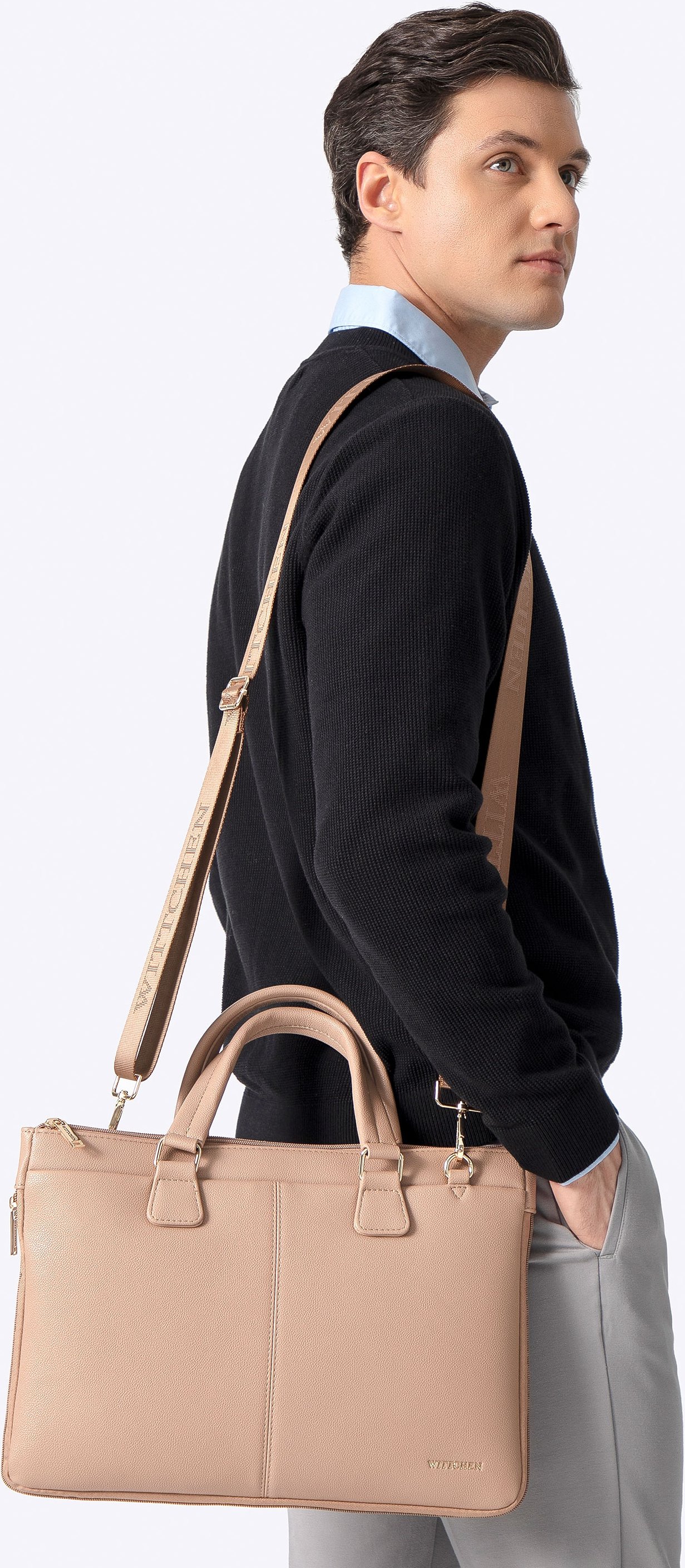 Wittchen Herren-Laptoptasche 14,5 Zoll aus Kunstleder, Beige, Beige, Öko-Leder