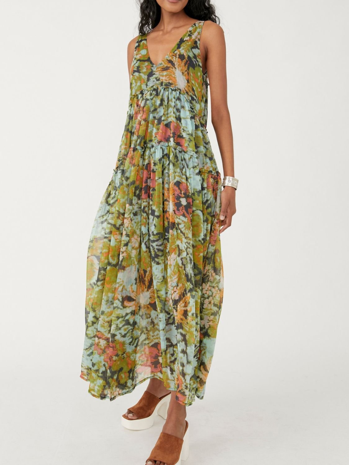 Gestuftes Maxi-Kleid mit Blumenmuster