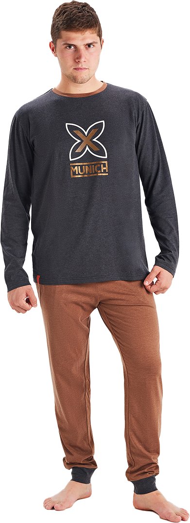 MU1 Herren-Winterpyjama mit langen Ärmeln und Rundhalsausschnitt