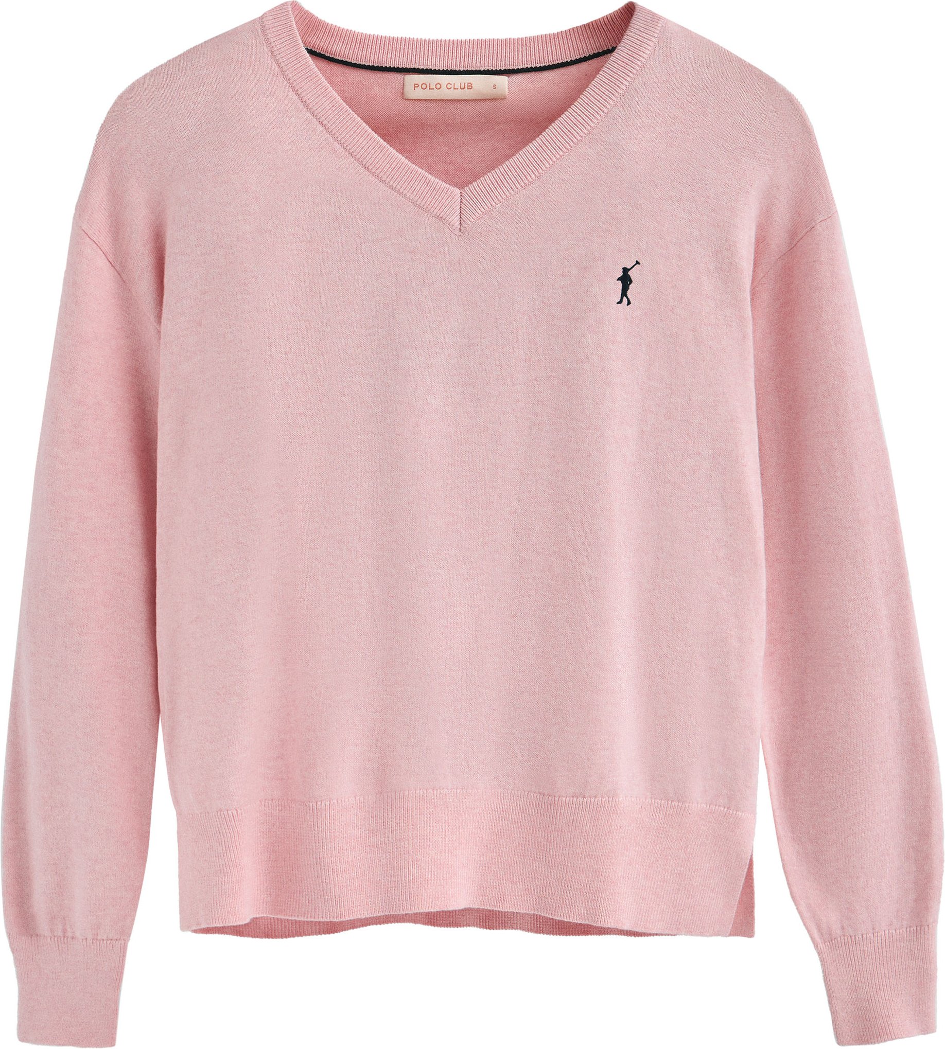Pullover rosa meliert aus Wollgemisch mit V-Ausschnitt mit gesticktem Rigby Go-Logo