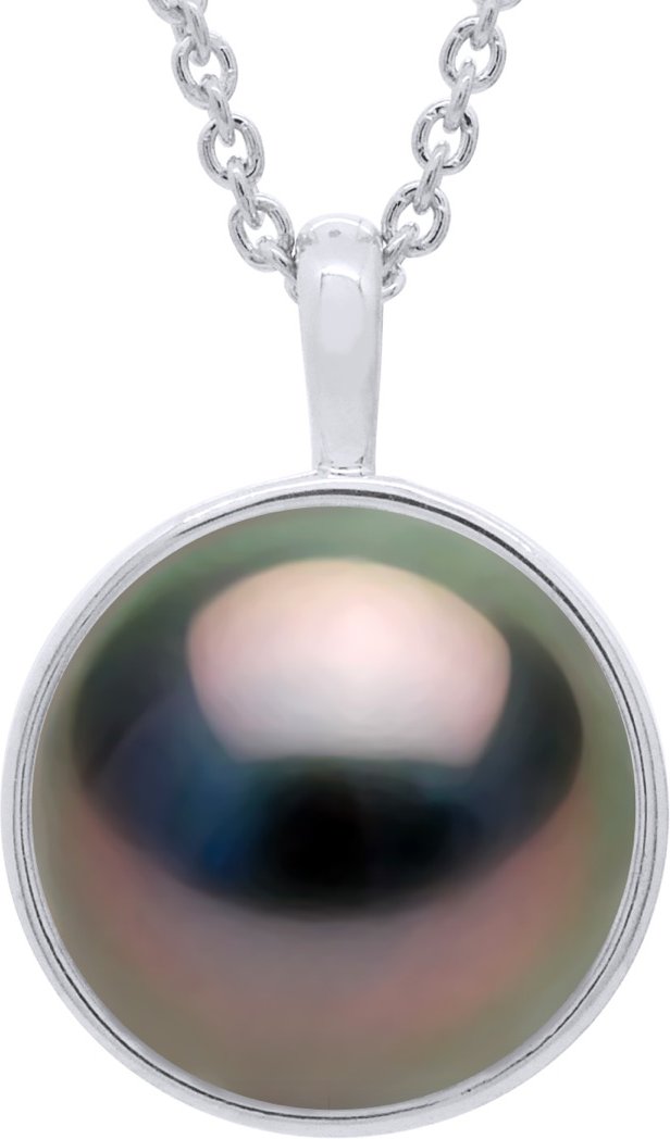 Halskette mit Perlenanhänger aus Gelbgold, umgeben mit Diamanten – echte Tahiti-Zuchtperle, rund 10–11 mm