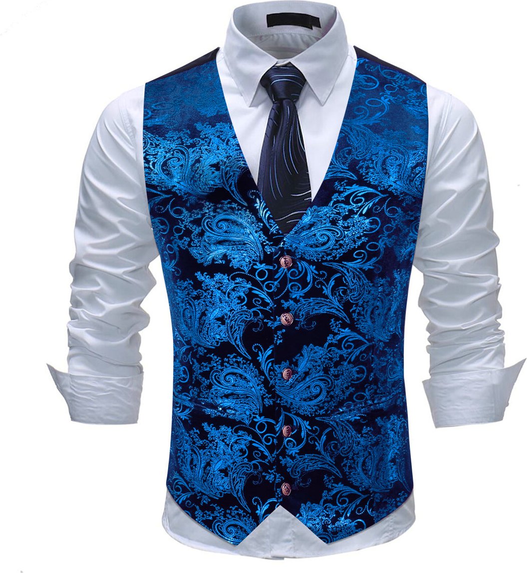 Einreihige Slim Fit Weste mit Print Blau