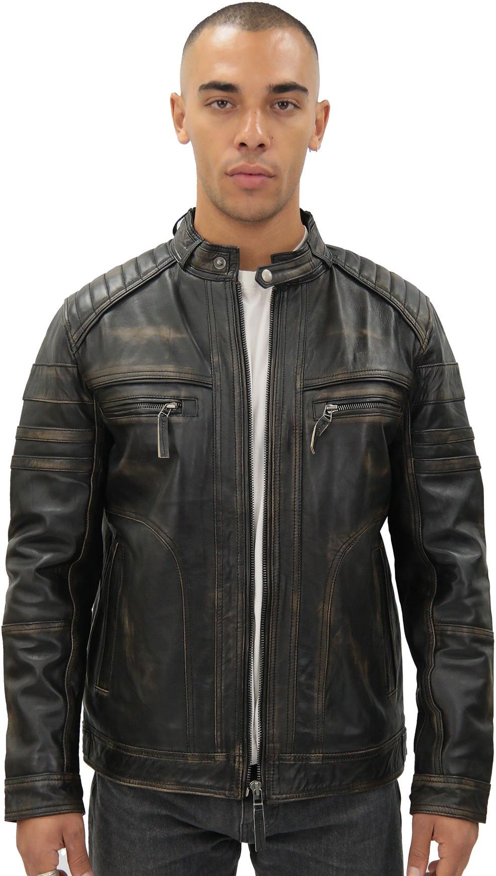 Vintage-Bikerjacke aus schwarzem Leder für Herren-Naples