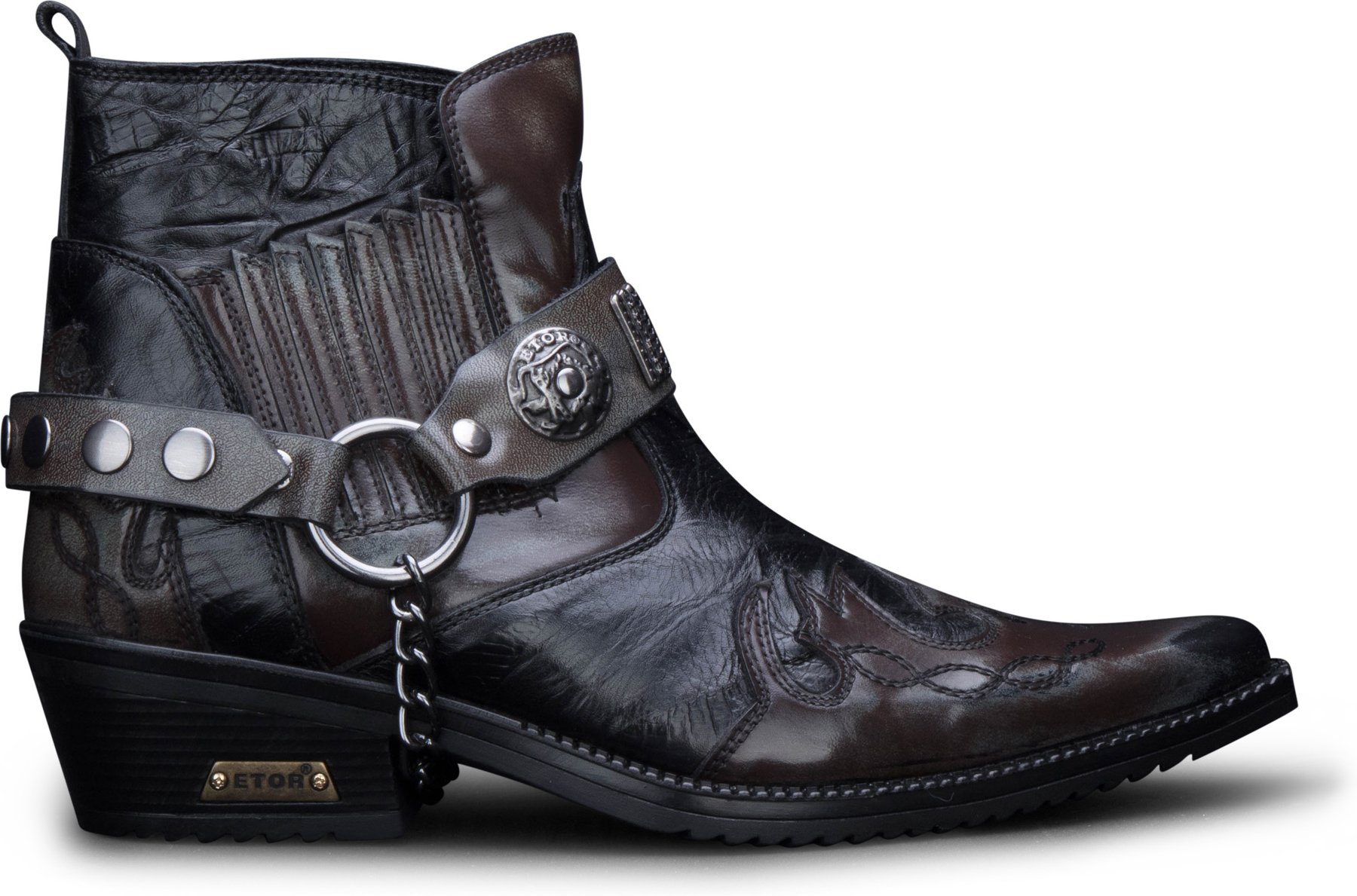 Herren-Stiefeletten aus braunem Winklepicker-Cowboy-Leder aus Schlangenleder