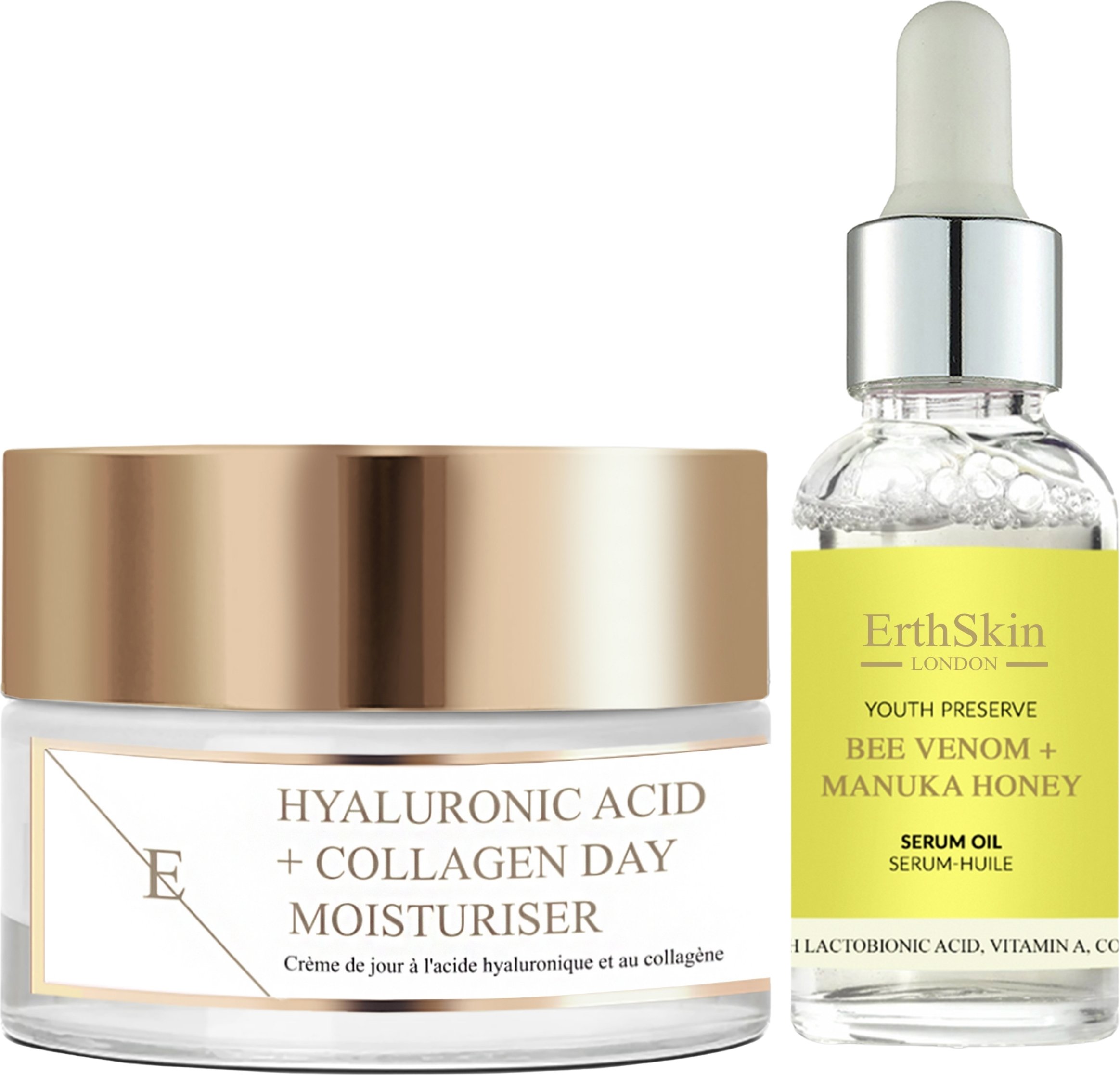 Hyaluronsäure & Kollagen Tagescreme 50ml + Bienengift + Manuka Honig Serumöl 30ml