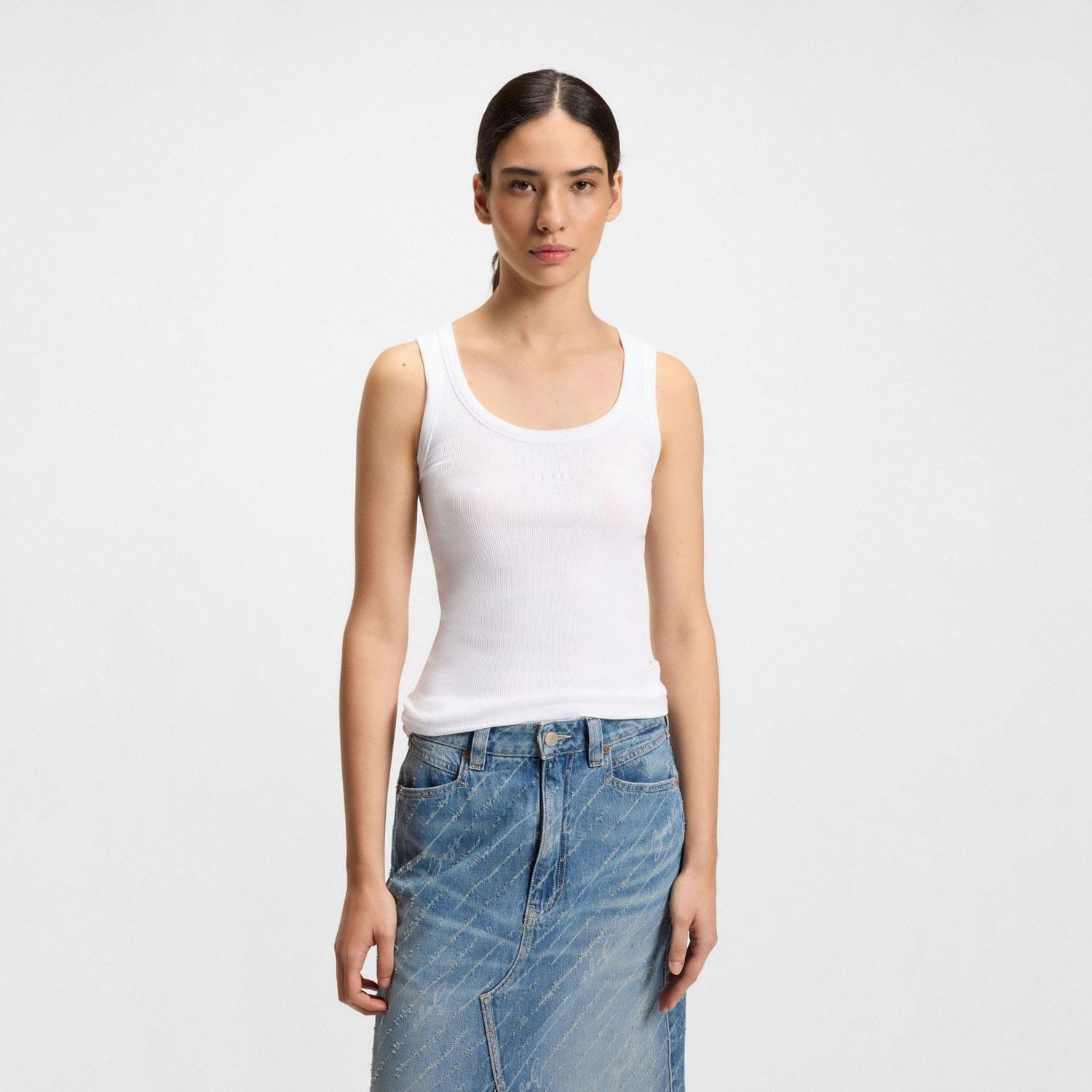 Boss - "C_Ematite" Ärmelloses Oberteil für Damen, Schmal (Weiß)