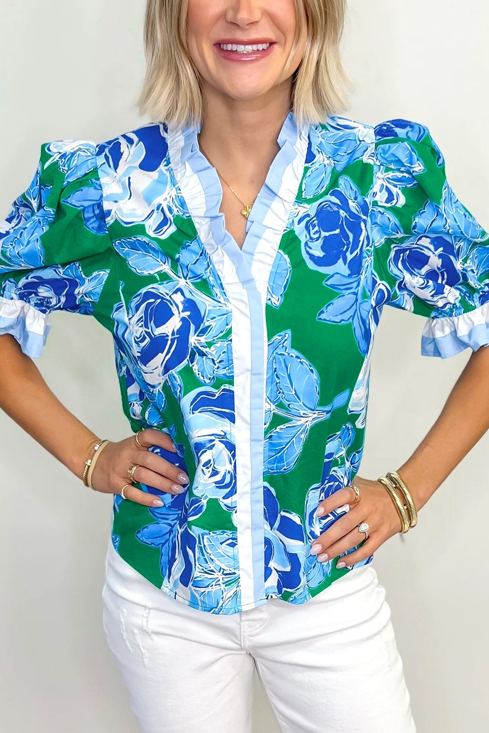 Bluse mit floralem Puffärmel