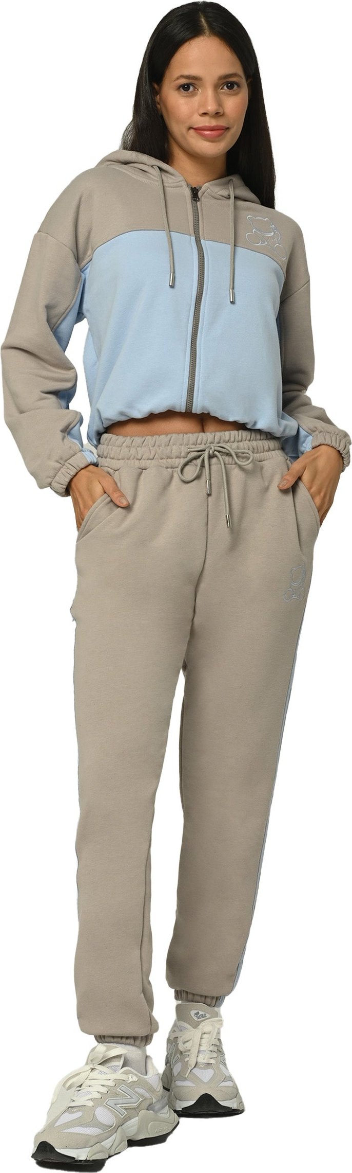 Tom Barron Damen-Trainingsanzug-Set mit Reißverschluss und Kuschelbär-Stickerei