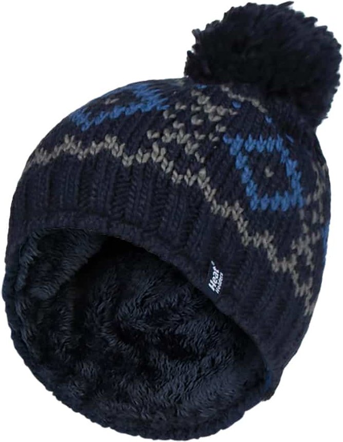 Herren Fleece gefüttert Thermal Winter Warm Beanie Bommelmütze mit Pom Pom