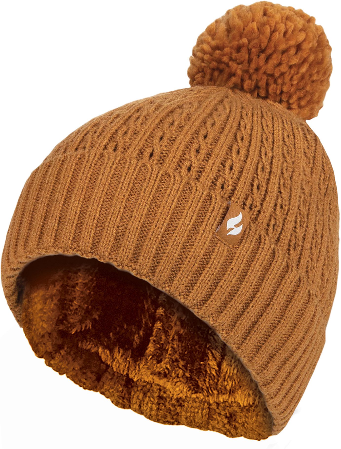 Thumbnail - Ladies Thermal Cable Beanie Hat | Heat Holders | Winter Knitted Pom Pom Hat | Soft Ribbed Bobble Hat - Senf