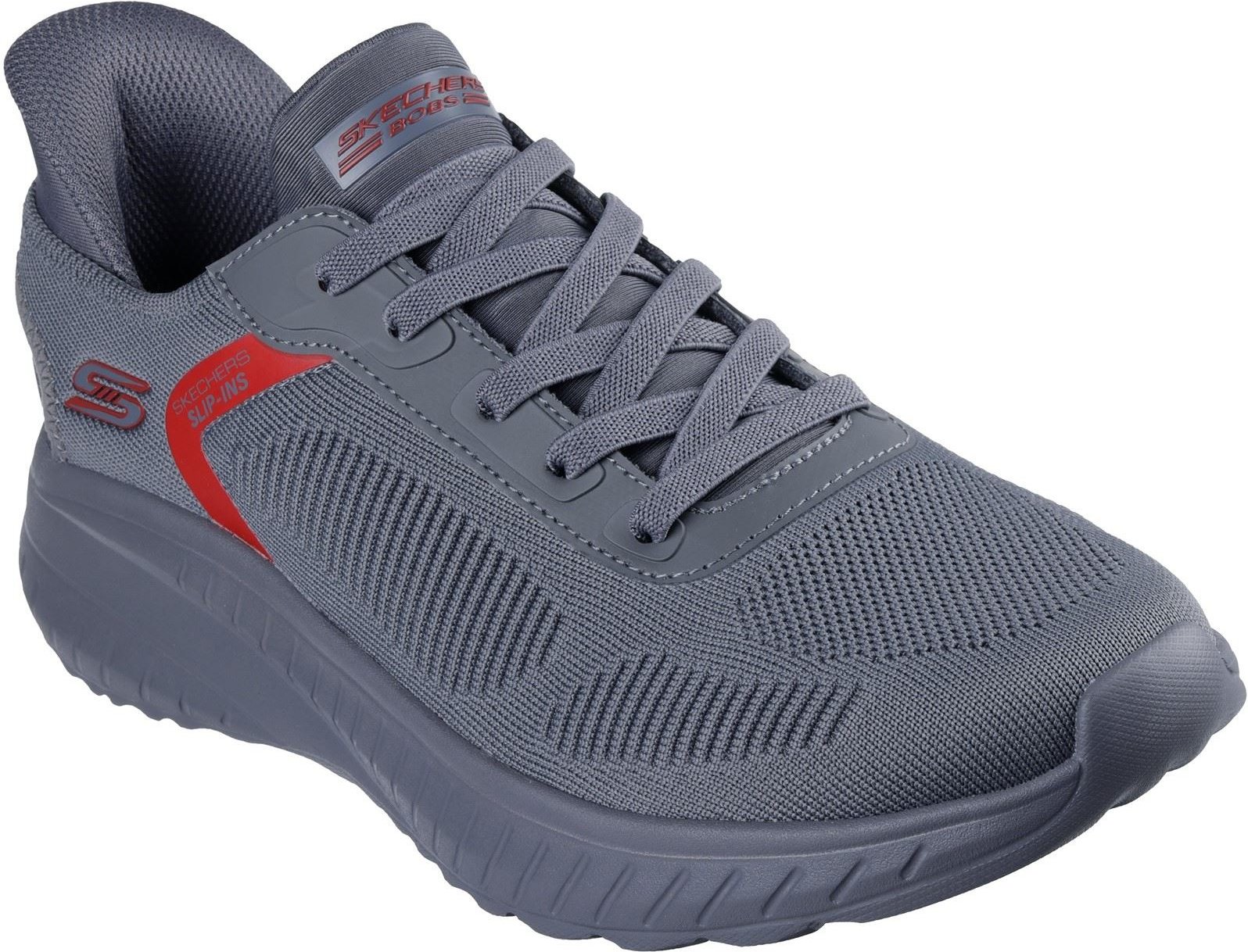 Skechers BOBS Sport Squad Chaos Solid Step Textil Herren Dunkelgraue Sneakers