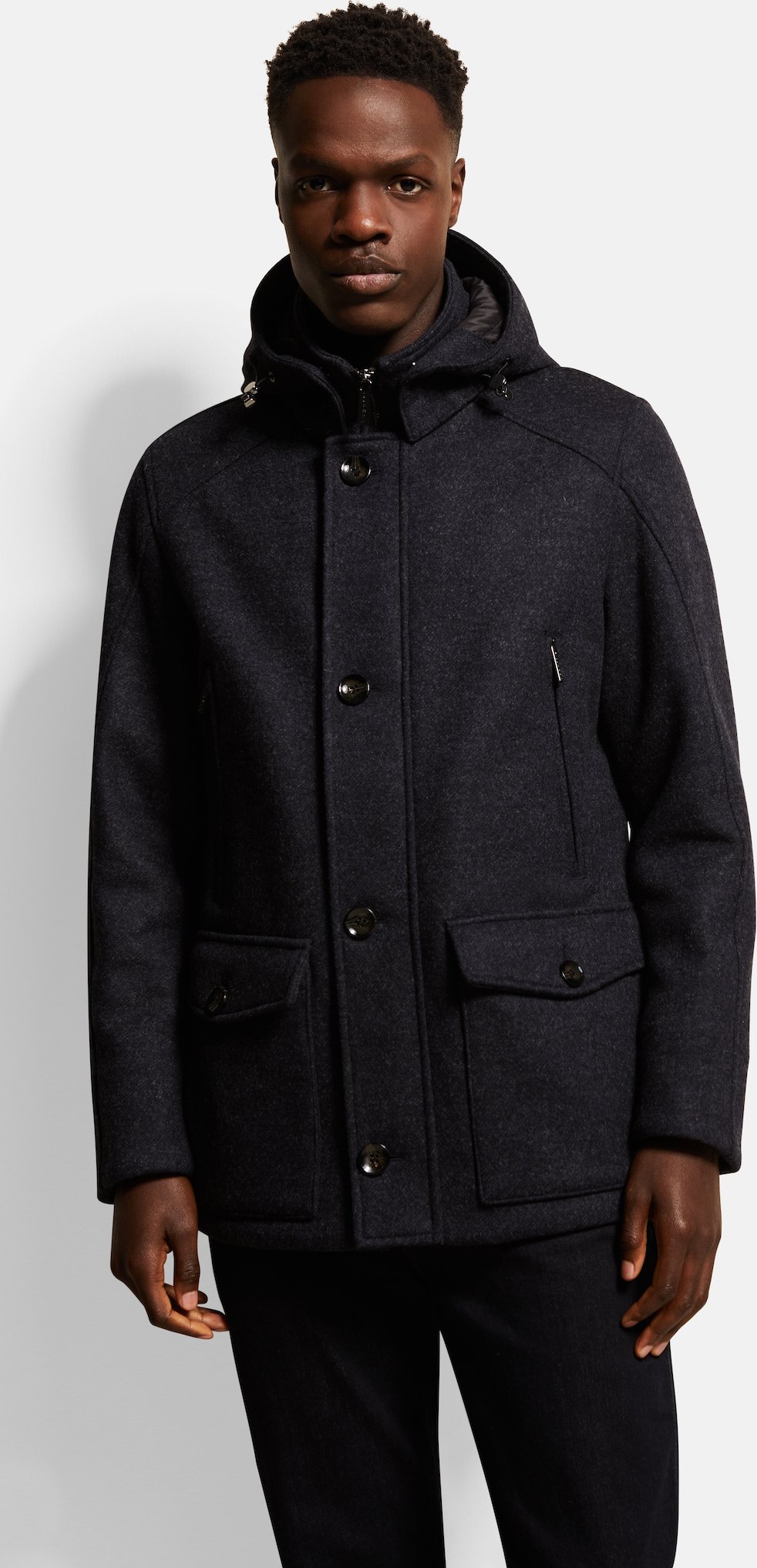 Bugatti Herren Wolljacke mit abnehmbarer Kapuze