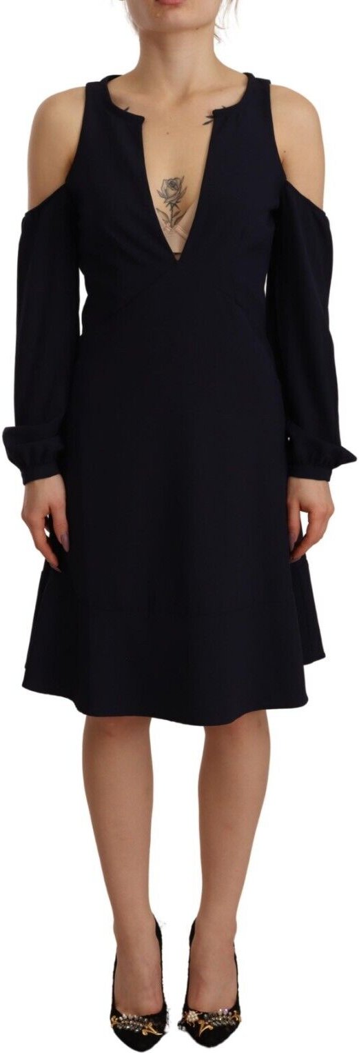 Twinset Damen Schwarzes Langarm-Ausschnitt-A-Linie Kleid