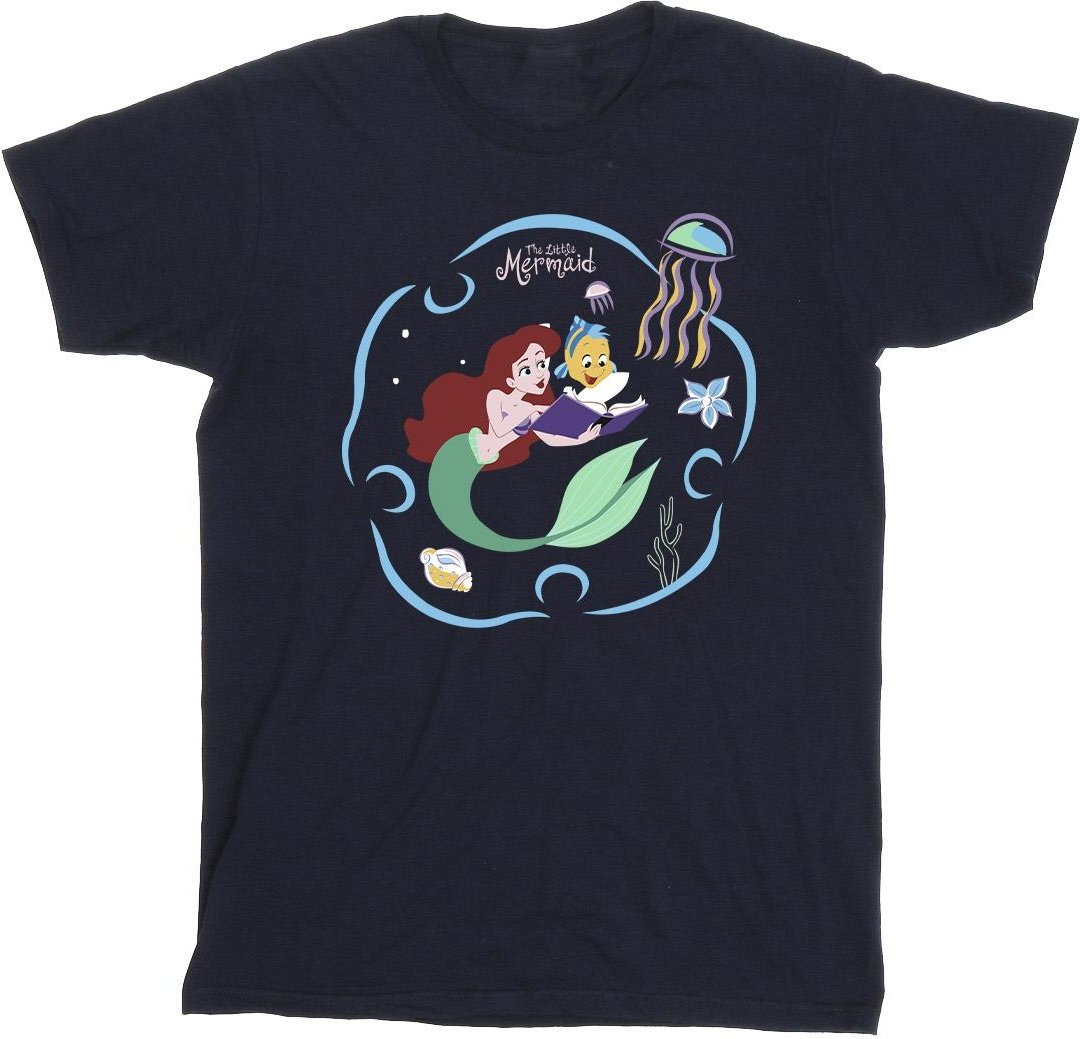Disney - "The Little Mermaid Reading A Book" T-Shirt für Herren (Marineblau)