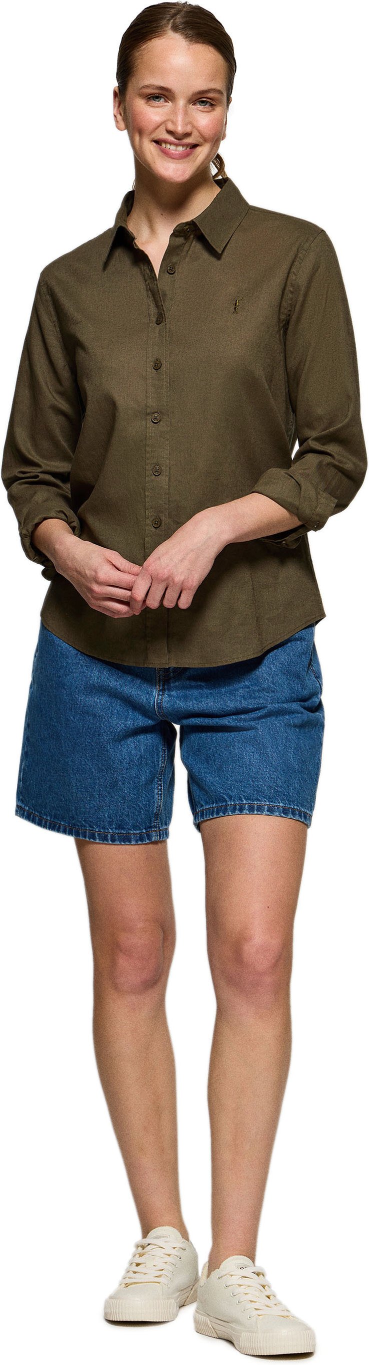 Hemd Regular Fit aus Leinen-/Baumwollgemisch dunkelgrün mit Rigby Go Stickerei