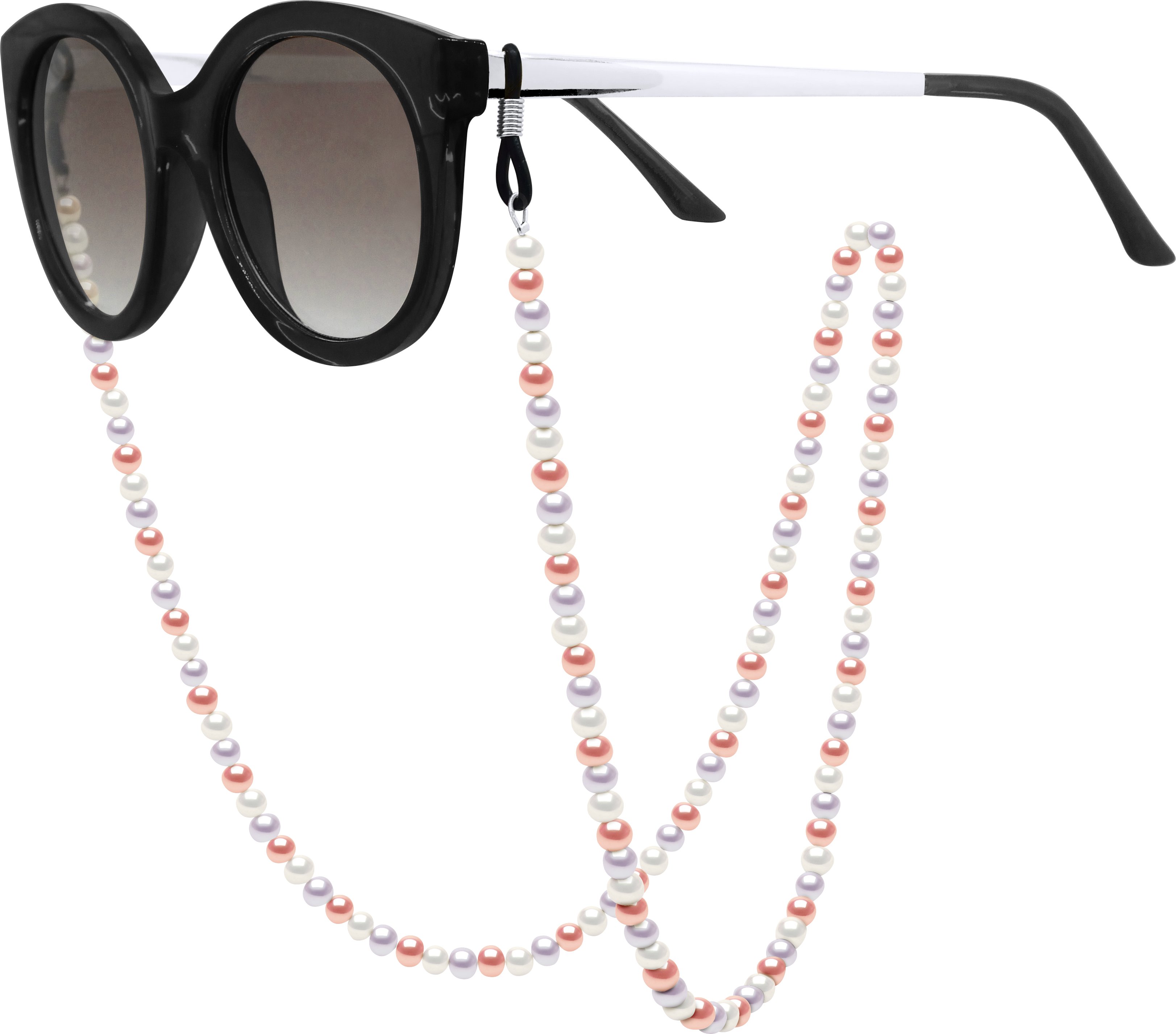 Brillenhalter aus Perlenreihe – echte Süßwasser-Zuchtperlen, halbrund, 5–6 mm