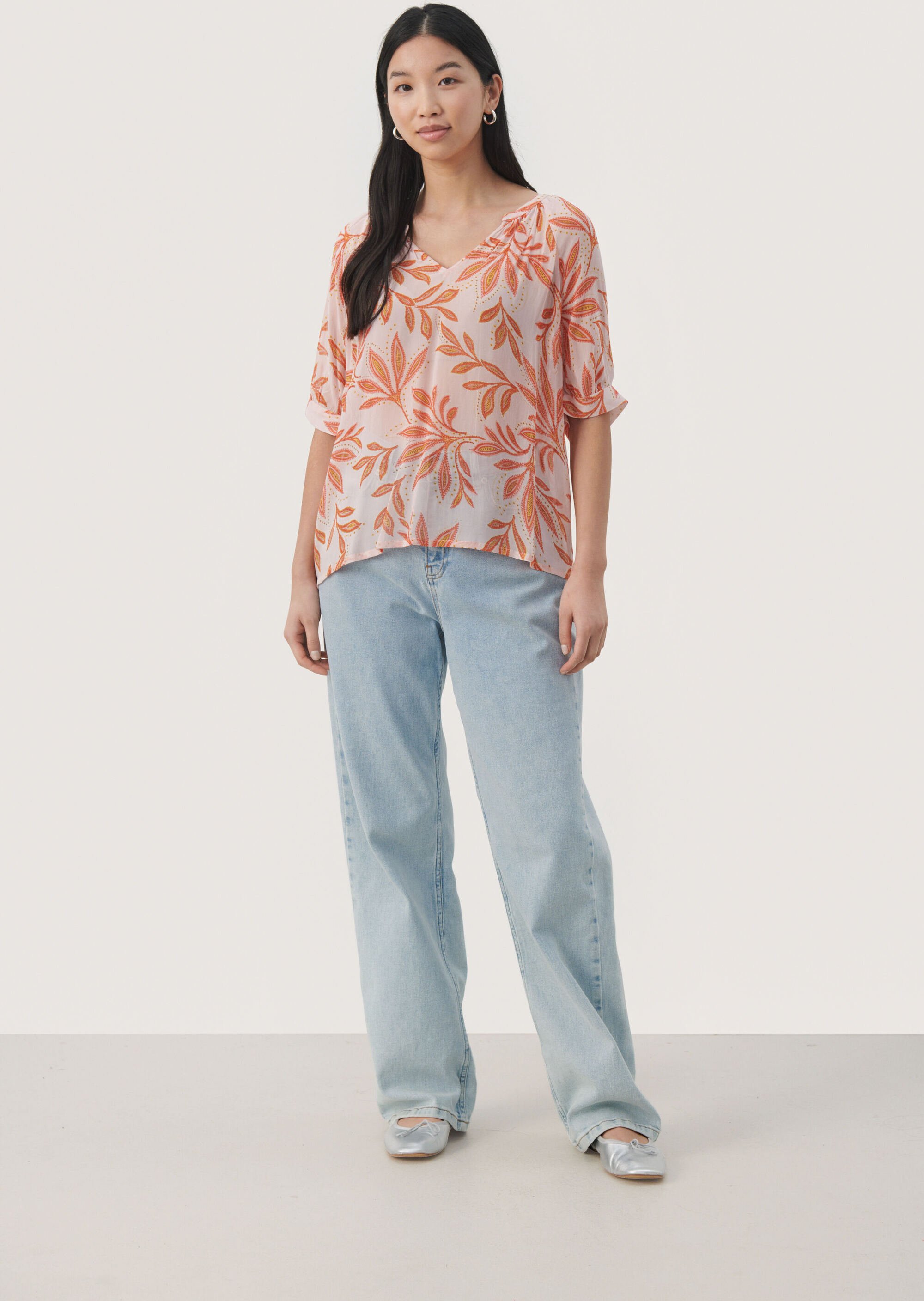 Kurzarm-Bluse Relaxed fit Potpourri Delicate Leaf rose