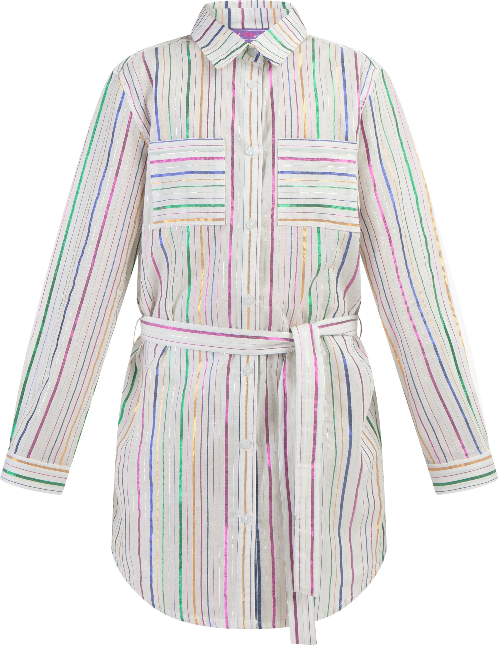 Thumbnail - Mymo Hemdblusenkleid Mädchen Weiss Mehrfarbige Streifen