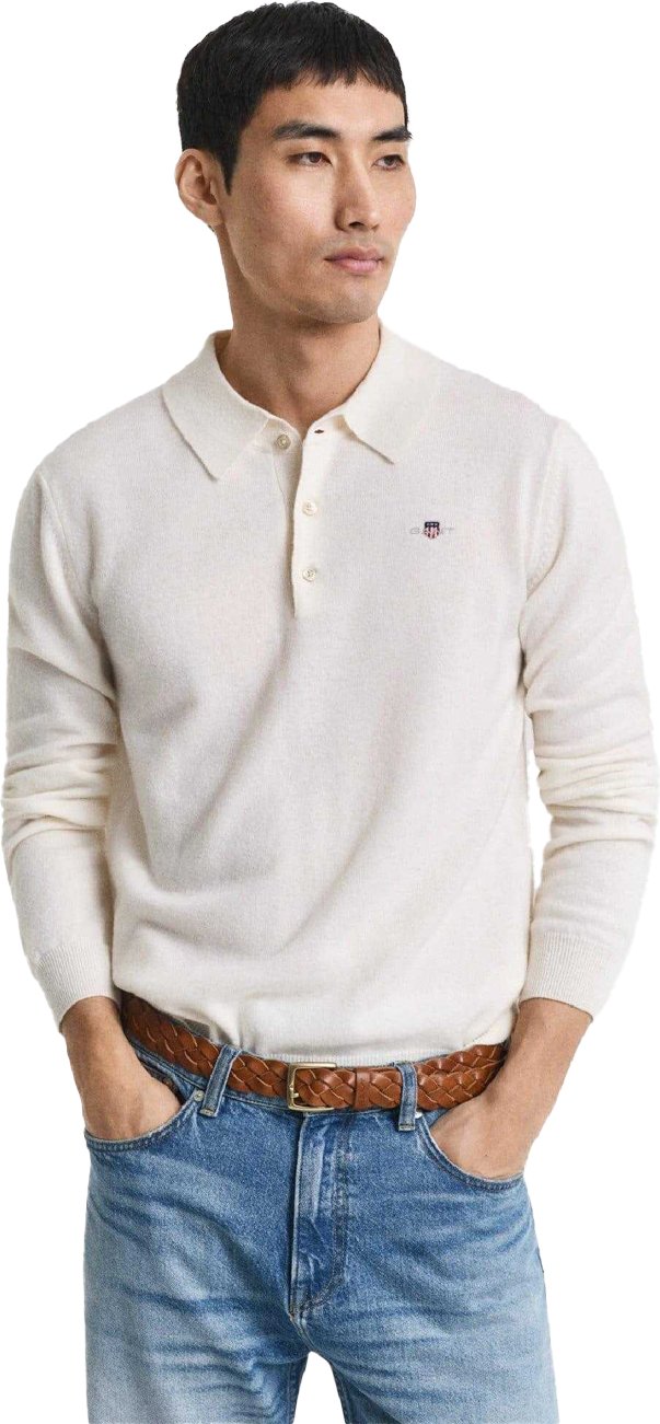 Gant - "Superfine" Poloshirt für Herren, Schafwolle (Cremefarbe)
