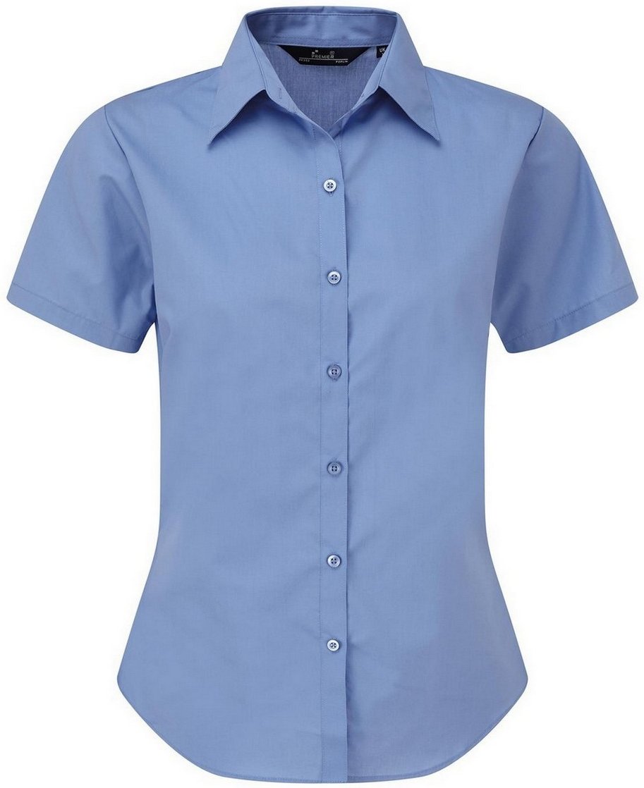 Premier Damen Kurzarm Popeline Bluse / Arbeitshemd (Mittelblau)