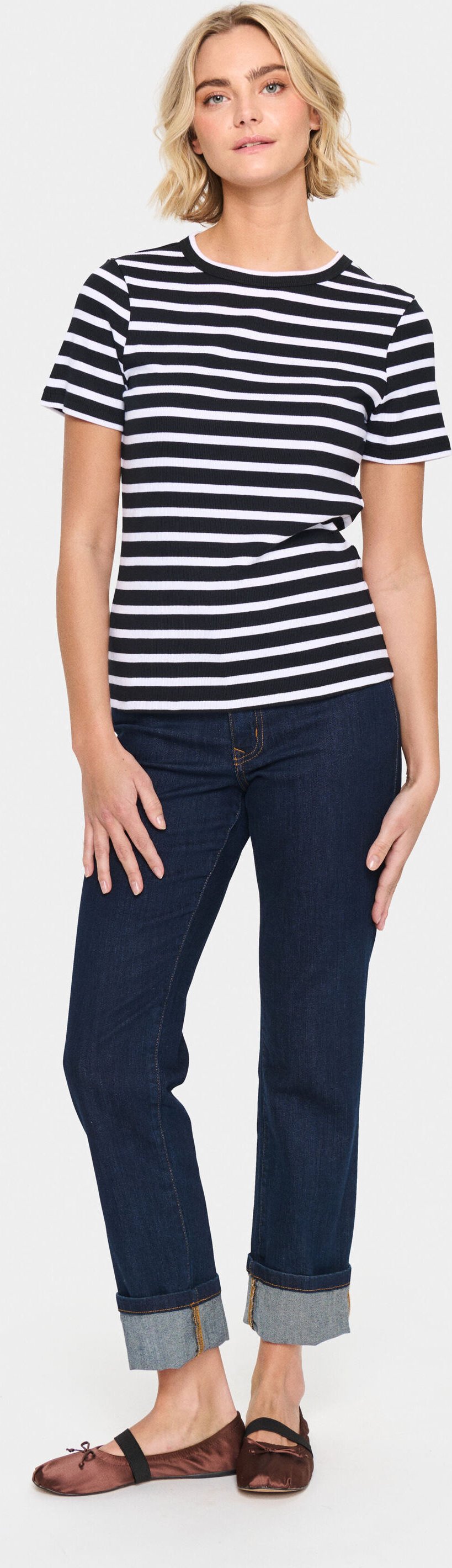 T-shirt Gerade Passform Black White Stripe black white