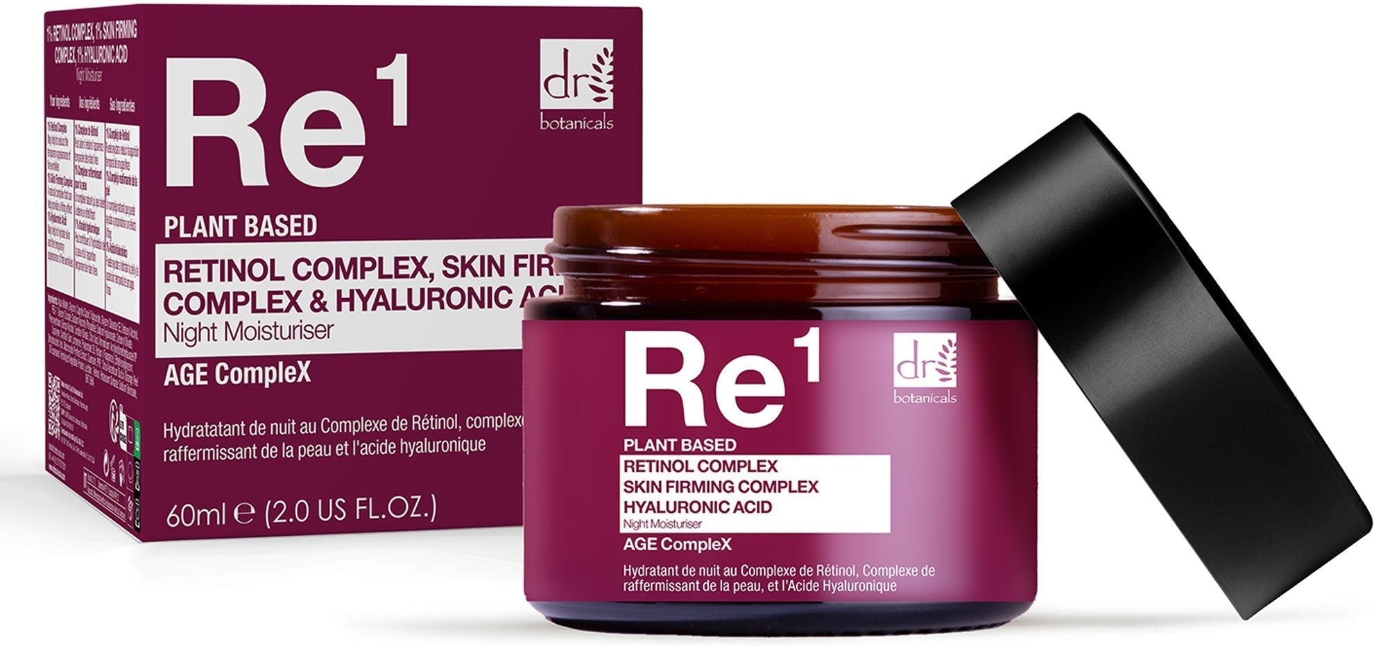 Dr Botanicals Retinol-Komplex 1%, Hautstraffungs-Komplex 1% & Hyaluronsäure 1% Nachtfeuchtigkeitscreme 60 ml