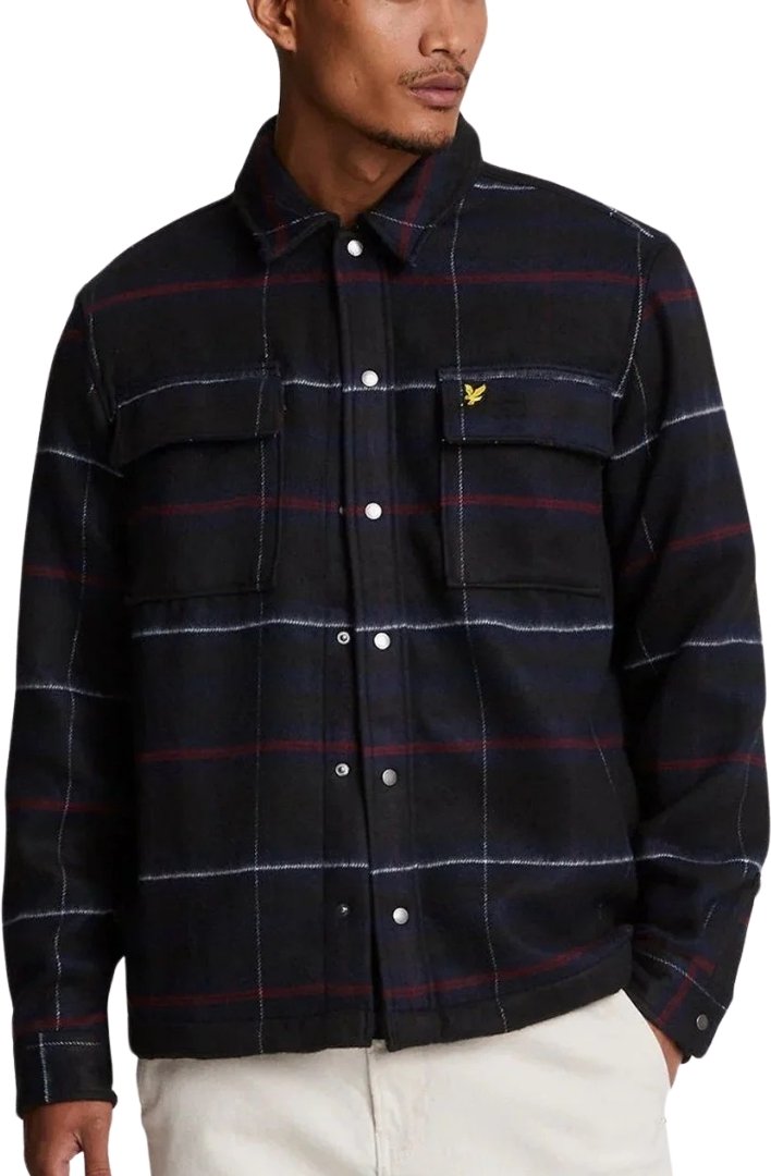 Thumbnail - Lyle & Scott Brushed Tartan Muddy Navy Overshirt-Jacke