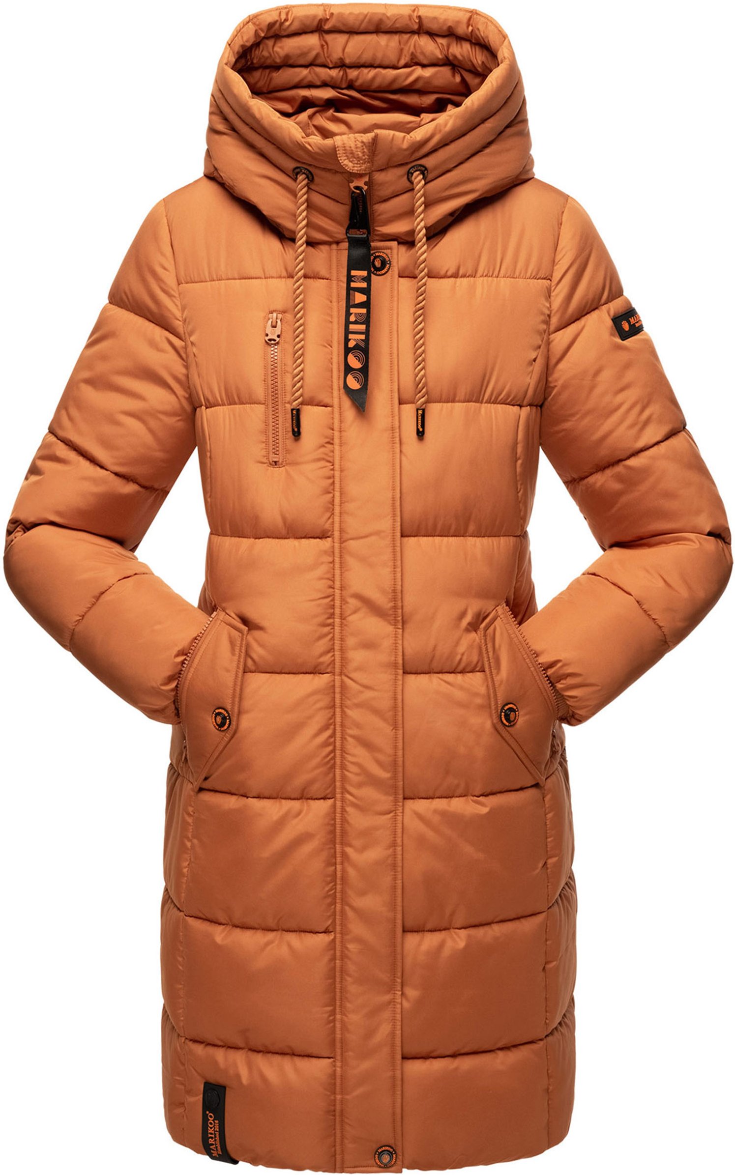 Marikoo Damen Winterjacke – Lange Steppjacke mit Kapuze & vielen Taschen