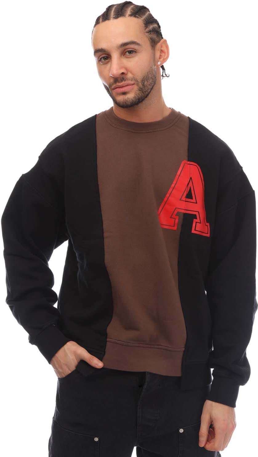 VARSITY Sweatshirt mit Rundhalsausschnitt aus Fleece-Baumwolle in Braun, Schwarz