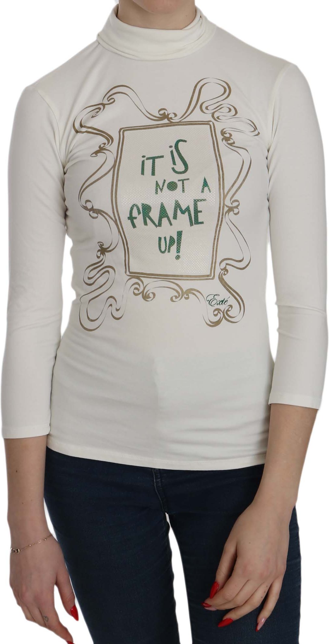 EXTE Weiße Bedruckte Rollkragen 3/4-Ärmel Bluse aus Baumwolle