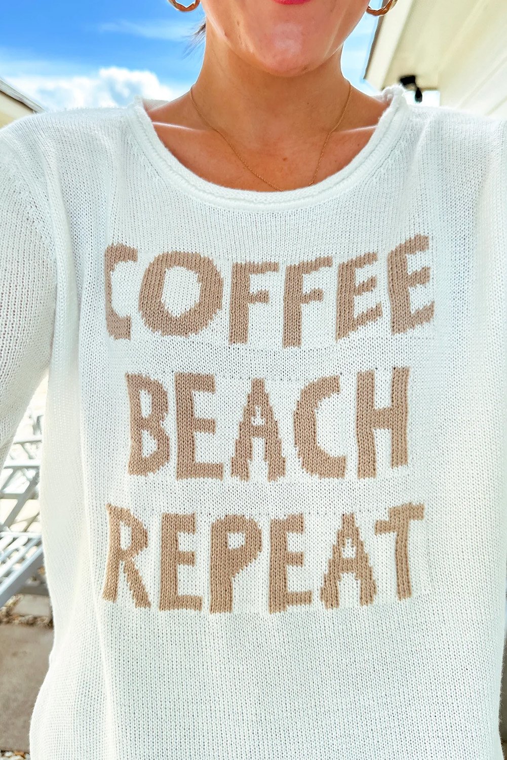 Weißer Kaffee Strand Wiederholung Grafik Pullover