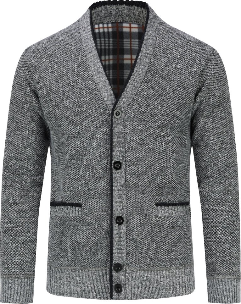 Herren Strickjacke mit Zwei Taschen Knopf Stehkragen Strickjacke für den Winter Hellgrau