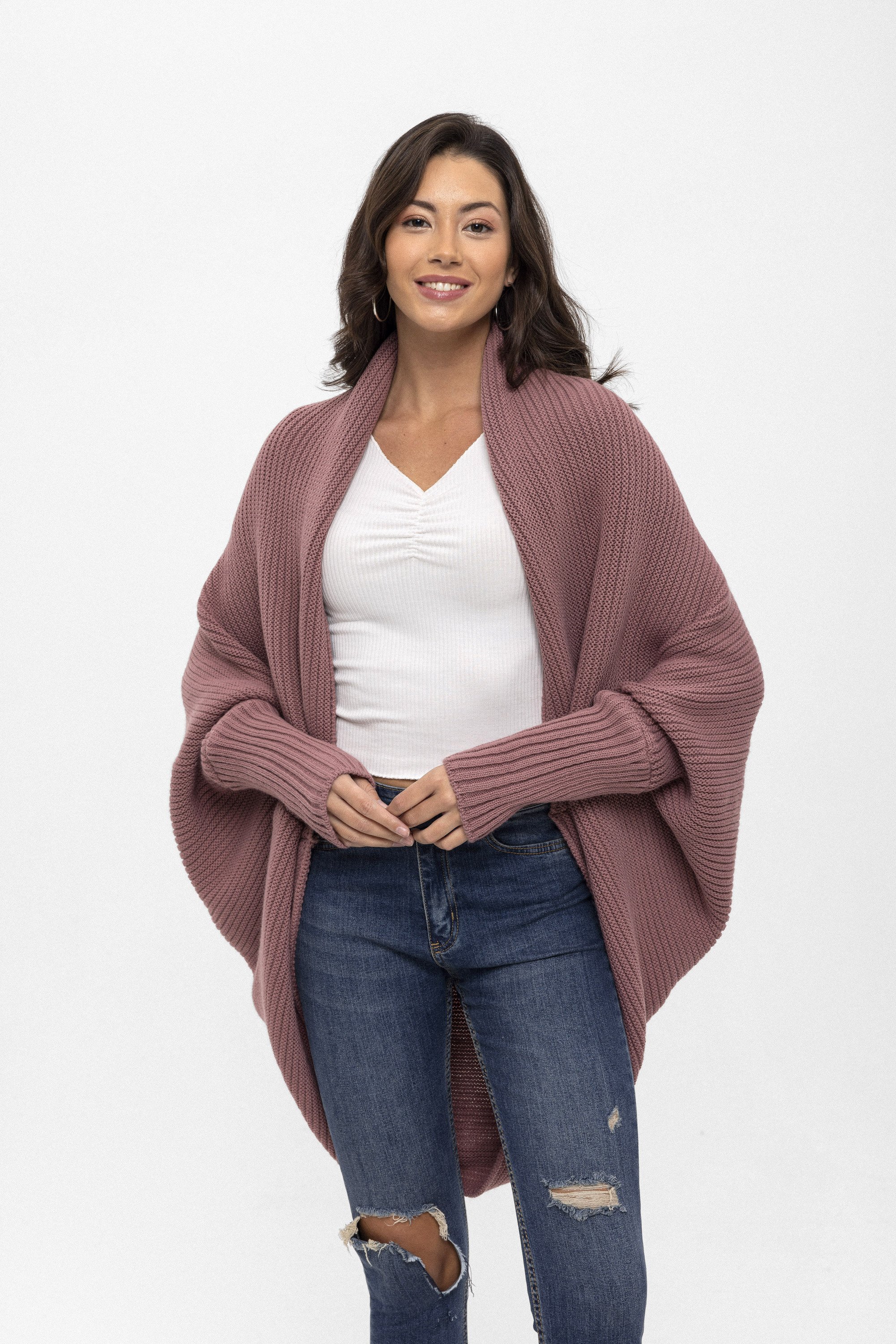 Strickjacke Langärmelige Strickjacke Aus Wollmischung Mit Fledermausärmeln