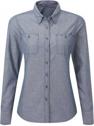 Premier Womens/Ladies Organic Fairtrade Certified Chambray Formal Shirt (Indigo Denim)