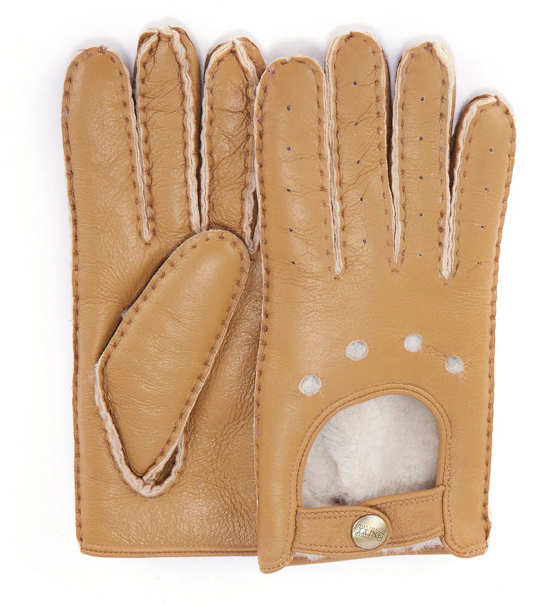 Motorradhandschuhe aus kastanienbraunem Leder