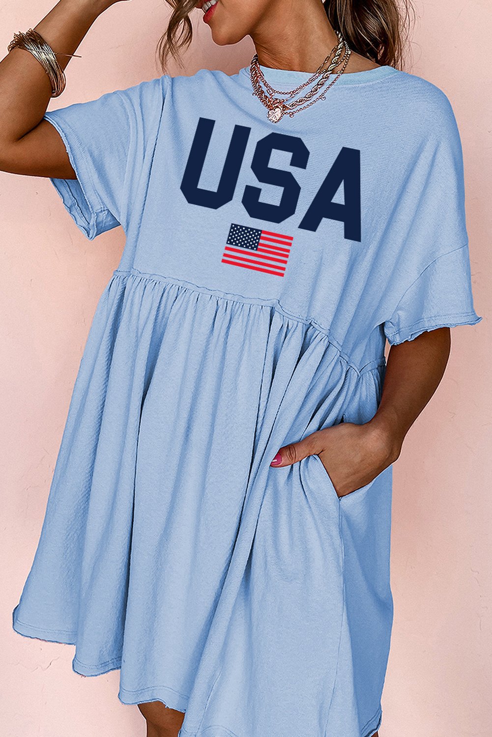 USA Grafik Gerafftes Kleid