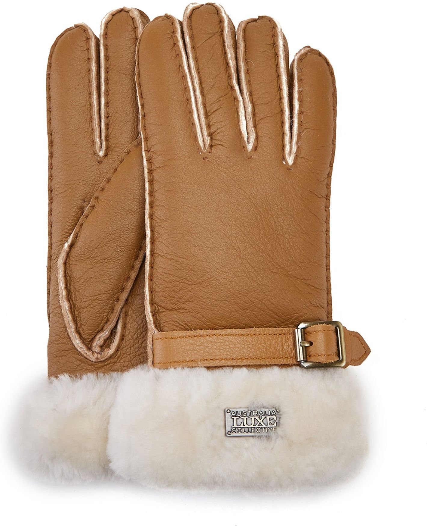 Stulpenhandschuhe aus kastanienbraunem Leder