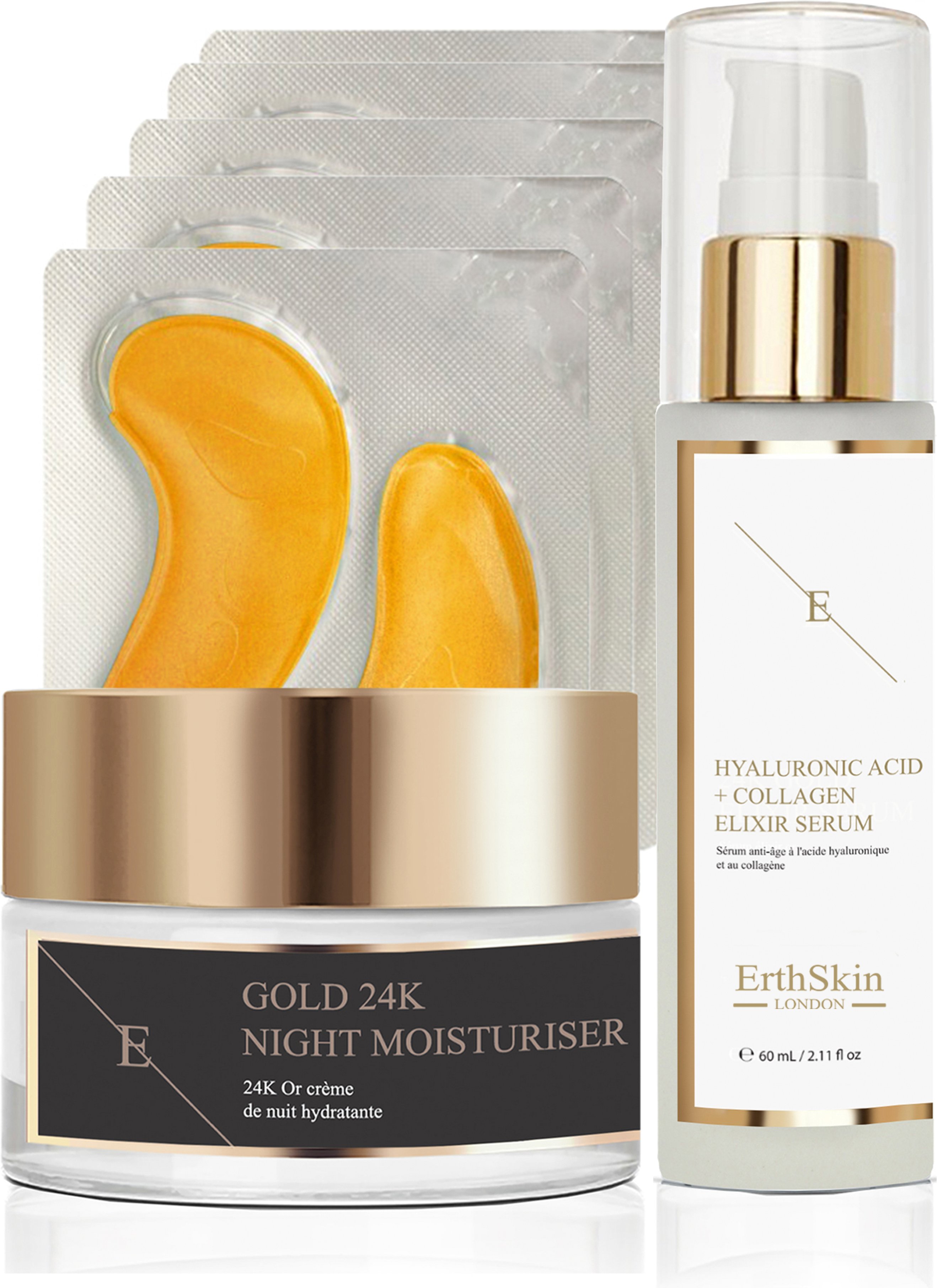 ANTI-WRINKLE Nachtfeuchtigkeitsspender 24K GOLD+COLLAGEN GOLD UNDER EYE PATCH 24K GOLD - 5X2 PADS + Hyaluronsäure & Coll...