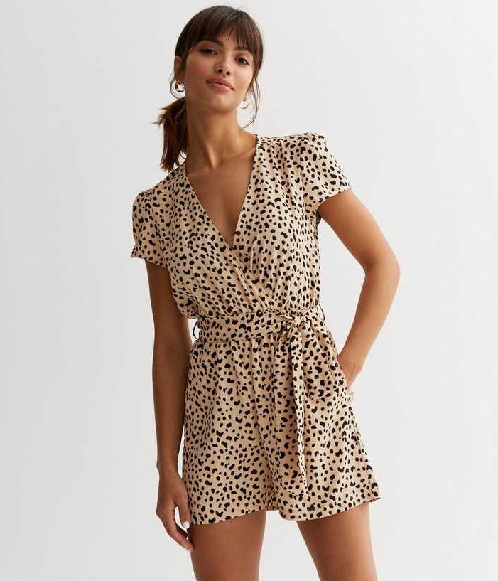 Animal Print Wickelanzug mit Gürtel